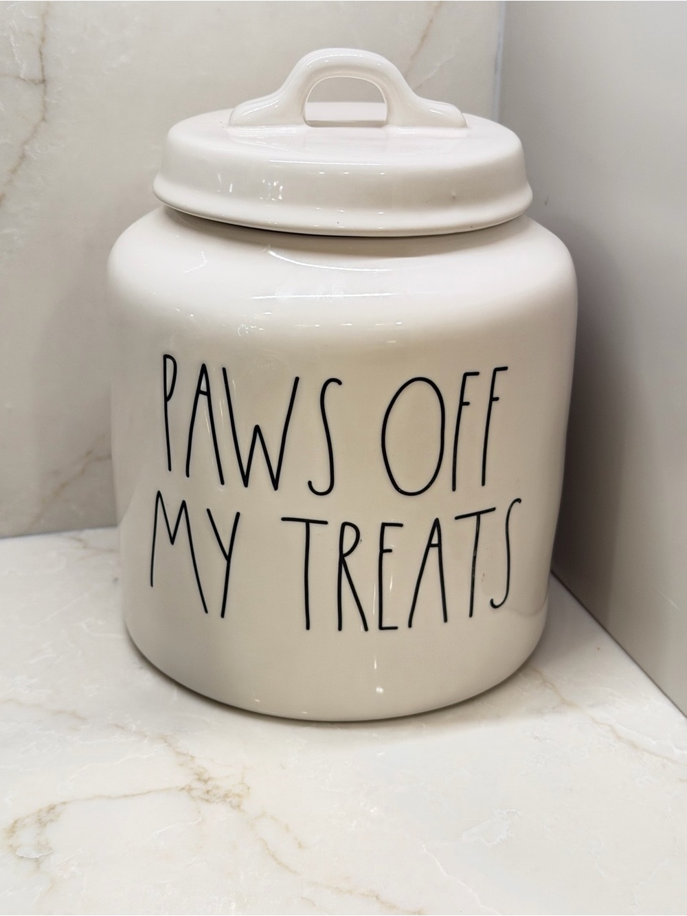 Dog Treat Jar - Cream Ceramic "Paws Off My Treats"